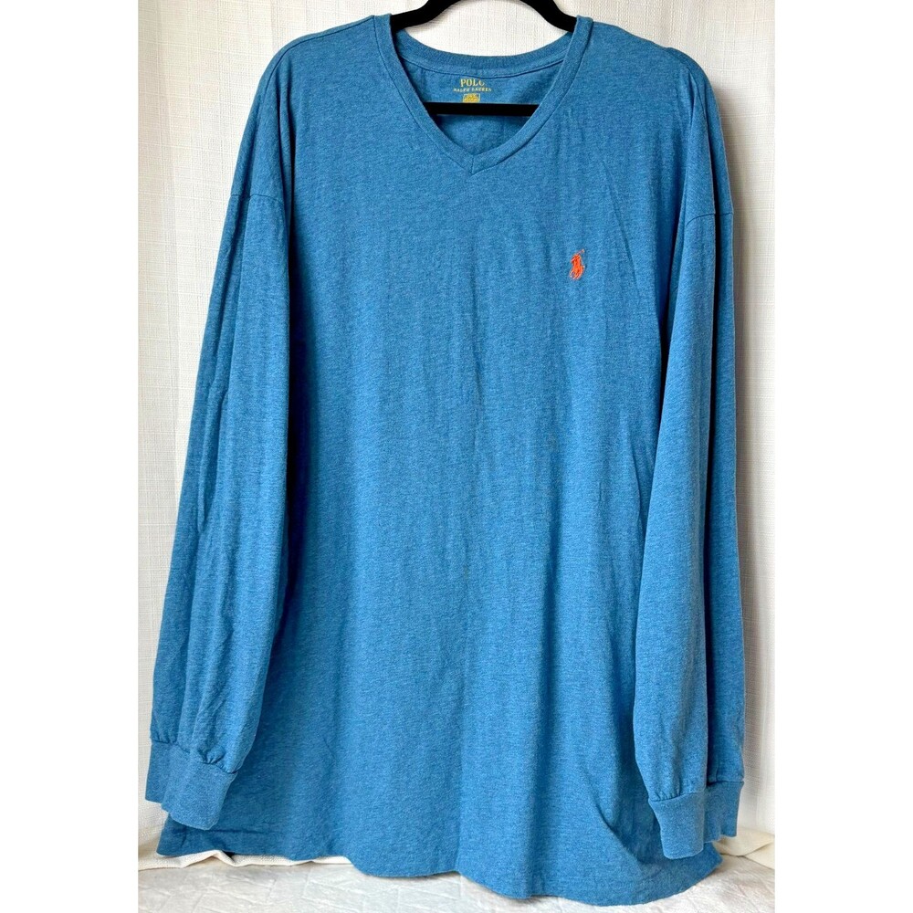 Polo Ralph Lauren Mens 2XB Big Tall Long Sleeve V Neck Shirt Blue Pony Logo